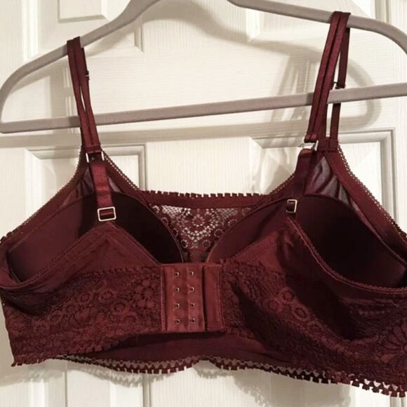 Aerie Dark Red Burgundy Real Power Wireless Push Up Joy Lace Convertible Bra - Picture 4 of 6